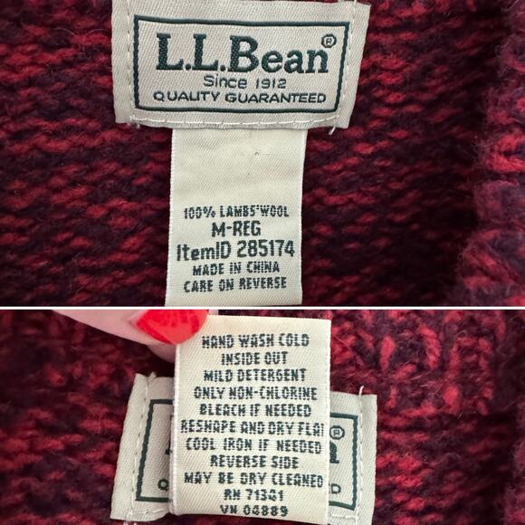 L.L. Bean men's Classic Ragg Wool Henley Sweater red navy blue size medium M - Picture 4 of 5